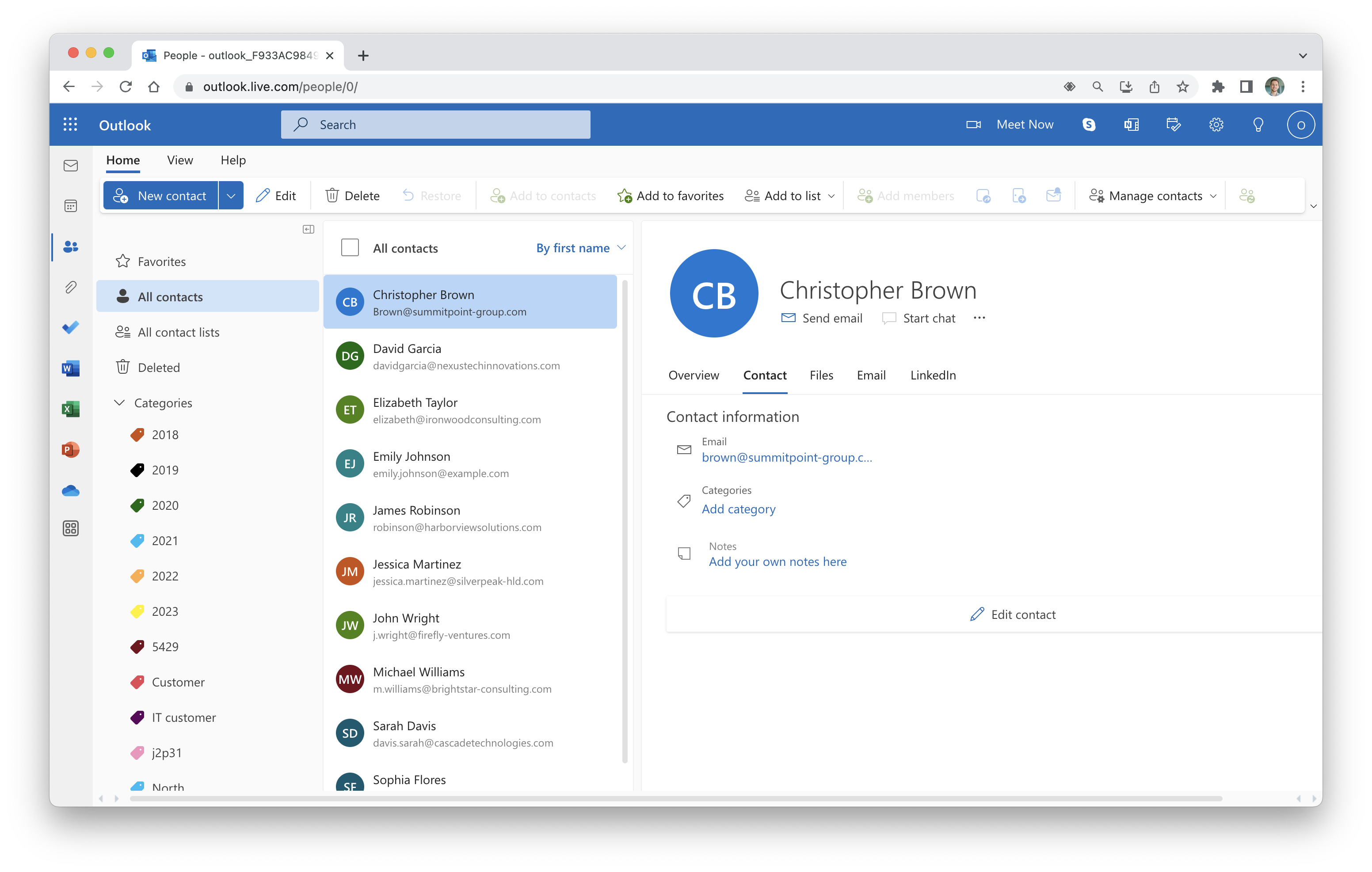 Complex Outlook contact manager